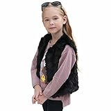 mioim ベビー服 子供 ファー ベスト 秋 冬 防寒 コート 女の子 フェイクファー もこもこ 毛皮 大人っぽい 可愛い チョッキ (ブラック, XL)