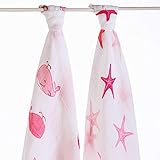 LAT(リー·アンド·タウン) ガーゼおくるみ　高級ベビー用ソフトモスリン ブランケット（多機能） Baby Muslin Swaddle Blanket　2枚セット　コットン100% 柄組み合せ (