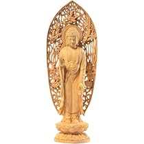 Amazon｜仏像 阿弥陀如来 浄土宗 舟形立像 柘植の木 木彫り 蓮華