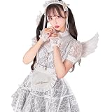 [Malymoon] マリン コスプレ 天使 堕天使 エンジェル 中村里砂 レース ドレス ワンピース ホワイト ブラック メイド ウエイトレス マリームーン 7点セット 9959 (ホワイト)