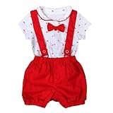 YUEGUANG ベビー洋服 スーツ キッズ フォーマル 洋服 蝶ネクタイTシャツ 男の子スーツ ボーイズ洋服　紳士風 上下2点セット 結婚式 入学式 卒業式 七五三 (70cm, レッド)