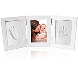 【SIMPS JAPAN】 ベビーフレーム 見開き三面 タイプ 写真立て 赤ちゃんの手形 足形 ベビー記念品 フォトフレーム ベビーギフト 思い出に 粘土 高級木製 日本語説明書付き
