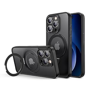 UGREEN iPhone 15 Pro ケース MagSafe対応 丸型スタンド ワイヤレス充電 米軍MIL耐衝撃 半透明 ブラック