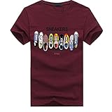【Smile LaLa】 メンズ Tシャツ カットソー 半袖 夏 おしゃれ プリント Uネック ゆったり 大きい サイズ (ワインレッド, 2XL)