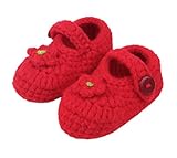 (ビグッド)Bigood ベビーニット靴 ニットシューズ ファーストシューズ ルームシューズ 新生児 ボタン付き可愛い花お祝い ソックス レッド
