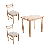 ナチュラル/ベージュ／【3点セット】ダイニングセット 幅80cm 天然木 ファブリック 北欧風 食卓 コンパクト 一人暮らし シンプル ホワイトグリーン ナチュラルベージュ