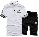 【Smile LaLa】 メンズ スウェット ジャージ 半袖 上下 セット アップ スポーツ ルーム ジム ウェア トレーニング カジュアル (XL, ホワイト)