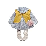 (マソンナーニ)Masonanic ベビー ワンピース キッズ 女の子 子供 ブラウス ドレス 長袖 花柄 スカート 厚手 子供服 ガールズ　女児 チョッキ　ベスト 2点セット (90cm, ブルー)