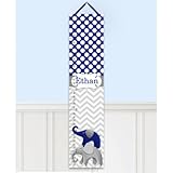 キャンバスGrowth Chart Navy and Grey Chevron Elephant女の子子供寝室赤ちゃん保育園壁アートgc0013