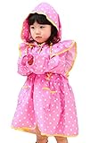 Mille Ti Rana キッズ レインコート フリル 水玉 レインウェア 女の子 カッパ 雨具 収納袋付 (ピンク)