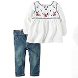 カーターズ（Carter's）女の子用ノスタルジックフラワー刺繍入り長袖チュニックxデニム上下2点セット (12months(72-78cm)) [並行輸入品]