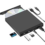 ROOFULL 外付けCD DVDドライブ USB 3.0 & USB-C CD & DVDプレーヤーバーナー ポータブル CD/DVD +/-RW ディスクリーダーライター SDカードスロットとUSBポート付き ノートパソコン デスクトップ PC Windows 11/10 Apple Macコンピューター用