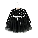 FEVON　ワンピース　子供　ベビー服　女の子　長袖　春　秋　冬　プリンセス　キッズドレス　ふわふわ　チュール　ニット切り替え　可愛い　ドット柄　ガールズ　女児　赤ちゃん　新生児　出産祝い　入園式　通
