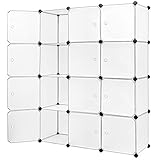 SONGMICS ワードローブ 奥行き35cm 扉 108×36×143cm大容量 ハンガーポール付き 12Box 鉄筋組立 無臭無味収納ラック 耐荷重 おしゃれ NLPC34W