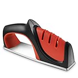 Sotical Veamor 包丁研ぎ器 シャープナー 三段階研ぎ 切れ味向上 キッチン用 FDA認証取得 機能アップ (ブラック　レッド)