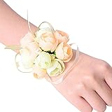 AOLVO手首コサージュwristband|wrist花、ウェディングブライダルブライズメイド手首バンド花コサージュリストレットブレスレットシルク人工フェイク花プロム、ウェディング、パーティー、手花装