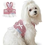MIKEART 犬服 ドッグウェア ハーネス フリル 小型犬 中型犬 抜けない ペット 春 夏 おしゃれ かわいい 胴輪 軽量 猫 ワンピース 散歩 簡単着脱 (レッド, M)