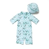 Bonverano ベビー水着　男の子　ワンピース　半袖ラッシュガード　キャップ付き　２点セット　UPF50+　紫外線対策　UVカット(DX10-9-12M)