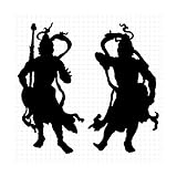 金剛力士像 仁王像 阿吽 Ver.2 シルエット ステッカー (メタリック銀：シルバー, 中：縦横 8cm×8cm ＝ 2枚セット)