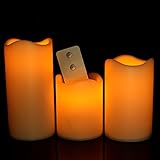 Youngerbaby Set of 3 Yellow Flickering Flameless Plastic Remote Control LED Candles With Timer,Heigh