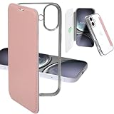 Carrier-City iphone用 16 ケース 手帳型 背面クリア 薄型 透明 軽量 カバー かわいい オシャレ カードポケット カードケース スマホケース (iphone用 16, くすみローズ)