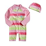 水着 ラッシュガード 子供 ベビー 帽子 付 2点 セット (ピンク, 90cm(2T))