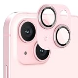 Podick レンズカバー iPhone 15 /15 Plus用 カメラフィルム アルミ合金製 9H強化ガラス 傷防止 レンズ保護 耐衝撃 アイフォン15 /15 プラス 用 カメラ保護 高透過率 黒縁取り 露出オーバー防止 カメラレンズプロテクター ピンク