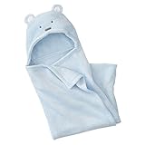 【ANION】赤ちゃん パイル フカフカ クマさん おくるみ 肌触り 抜群!! 赤ちゃん おくるみ　ベビー フード 付き ブランケット出産祝い (ブルー)