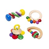4 Pack Wooden Baby Rattle Musical Teething Grasping Toy - Activity Toy [並行輸入品]