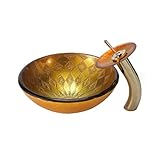 Kraus C-GV-691-19mm-10G Orion Glass Vessel Sink and Waterfall Faucet Gold [並行輸入品]