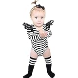 MIOIM 着ぐるみ ベビー ロンパース ボディスーツ 長袖 シャツ ｔシャツ ボーダー 白黒 天使 肌着 出産祝い 新生児 ベビー トップス カバーオール 男児 女児 子供服 キッズ 70 80 9