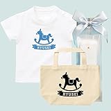 出産祝い 名前入り ギフトセット / Tシャツ & トートバッグ [GP389] 90cm [Tee]ホワイト×ブルーロゴ 出産祝い 誕生日 プレゼント おしゃれな 名入れ ギフト