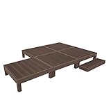 人工木ウッドデッキ 縁台+ステップ 6点セット 1.25坪 連結用ネジ付 樹脂 デッキ 縁台【2色選択可】 (ダークブラウン)