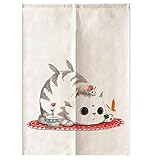 Cute Japanese Noren Doorway Curtain、リネン素材、85 x 120 cm [ I ]