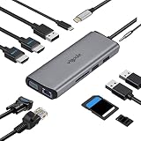 vigoole USB C ハブ 11-in-1 トリプルディスプレイUSB Type C ハブHDMI ドッキングステーション 変換アダプタ2（デュアル）HDMI 4K HDMI, 1080P VGAポート, PD 100W 急速充電ポート, 1Gbps イーサネット,3つの USB ポート,MicroSD & TFカード スロット搭載MacBook USB C デバイス等対応