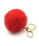 アンジェリツコ ファー チャーム ＜ 大玉 ポンポン ふわふわ ＞ バッグチャーム アクセサリー ストラップ ラビットファー風 （レッド）