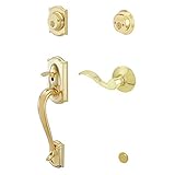 Schlage F62CAM505ACC605RH Camelot Handleset Keyed 2-Sides with Accent Right-handed Lever, Bright Bra