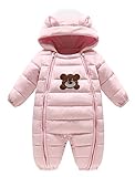 ロンパース 赤ちゃん 防寒 カバーオール フード付き ダウンロンパース アウターウエア 長袖 厚手 クマ耳付き 厚手 保温オーバーオール＆手袋＆靴下 冬