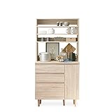 LOWYA （ロウヤ） 【上下セット】 食器棚 キッチン収納 リアル木目調 オープン収納 大容量収納 2口コンセント付き 可動棚 PVC仕上げ 幅90cm オーク おしゃれ