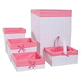 Redmon 5-Piece Hamper Set with Pink Liners in White by Redmon
