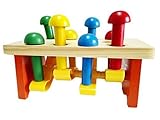 Lewo Deluxe Pounding Bench 8 Pieces Mushroom with 1 Piece Mallet Wooden Toys Whac-a-mole Game Toy fo