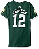 NFL Girls 7 – 16アーロン・ロジャースグリーンベイ・パッカーズメインストライプVネックName & Number半袖Tシャツ、ハンター、ミディアム/ ( 10 – 12 )