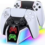 PS5コントローラー充電器ステーション、DualSense&Edgeコントローラー、RGBライト付きPS5充電ステーションドッキング、PlayStation 5アクセサリーキット用LEDインジケーター。