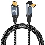 Poyiccot USB-C ＆ USB-C ケーブル L字型【240W/5A 急速充電 /USB2.0規格/ PD 3.1 対応】USB Type C L字ケーブル、E-markerチップ内蔵 ナイロン USB-C タイプc ケーブルMacBook Air Pro iPad Samsung Galaxy などUSB-C機種対応, 1.5M