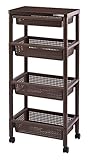 引出付ウッドテーブルワゴン (ブラウン, 4段) 【キャスター付き/高さ約97.8cm/日本製】