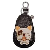 [JASDESIGN] スマートキーケース 犬 かわいい 鍵ケース 鍵収納 キーリング 車 バイク PUレザー スマートキー ポーチ JM-277 (ブラック, フレンチブルドッグ)
