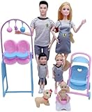 ファミリードールセット、6ピースのプレイセットとアクセサリー。妊娠中のお父さん、3人の子供、そしてお母さんのお腹の中の男の子が含まれています。3～12歳の幼児に最適なギフトです (DY269-2)
