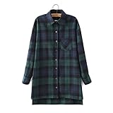 (ル・セリジエ) レディース チェック 柄 シャツ ネルシャツ 長袖 ロング 丈 ワンピース アウター 羽織もの (緑L)