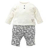 西松屋 CHチェロキー ワッフル無地＆アニマル迷彩切替長袖プレオール【60-70cm】 新生児 オフホワイト