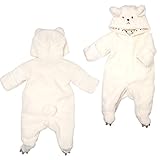 【クマ白＆紺】足袋付シャギーフリースカバーオール (60ｃｍ, Ｗ-白)